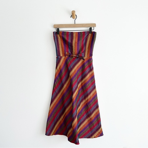 Lynn Lugo Silk Dress Striped Strapless Multicolor Party Wedding Women's Size 2 - Picture 1 of 11